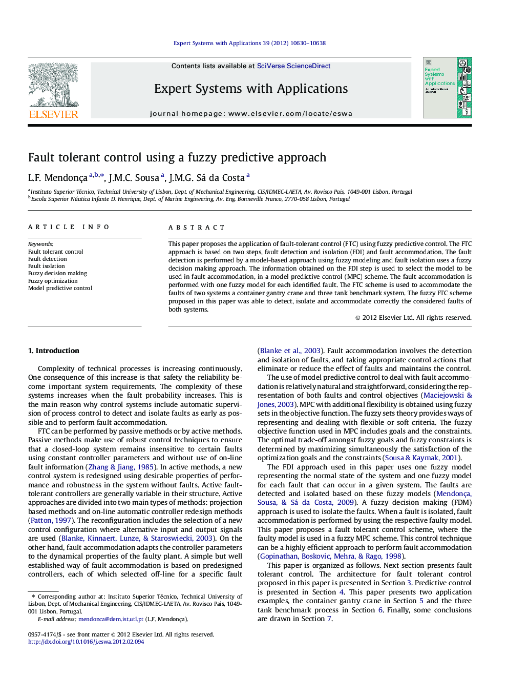 Fault tolerant control using a fuzzy predictive approach