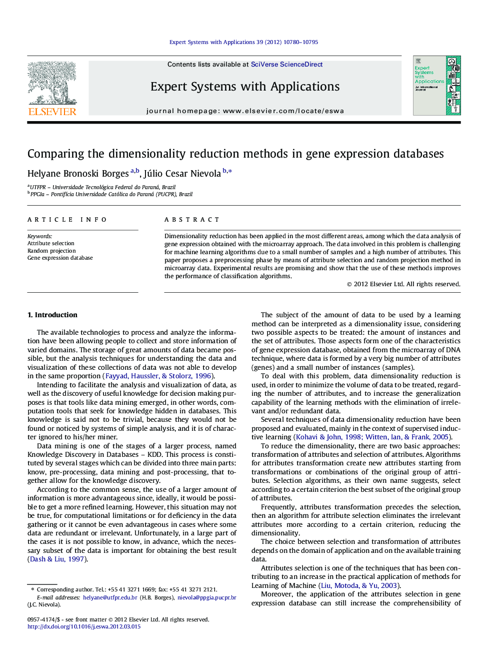 Comparing the dimensionality reduction methods in gene expression databases