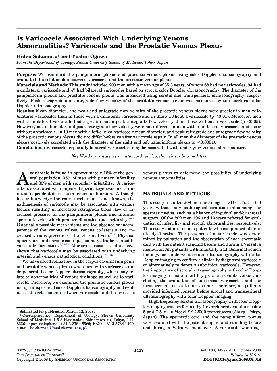 Is Varicocele Associated With Underlying Venous Abnormalities? Varicocele and the Prostatic Venous Plexus