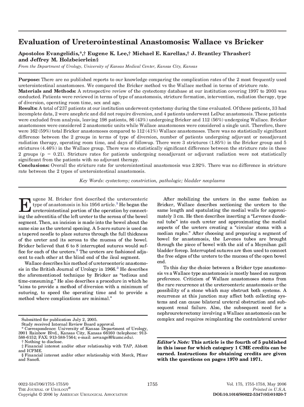 Evaluation of Ureterointestinal Anastomosis: Wallace vs Bricker 