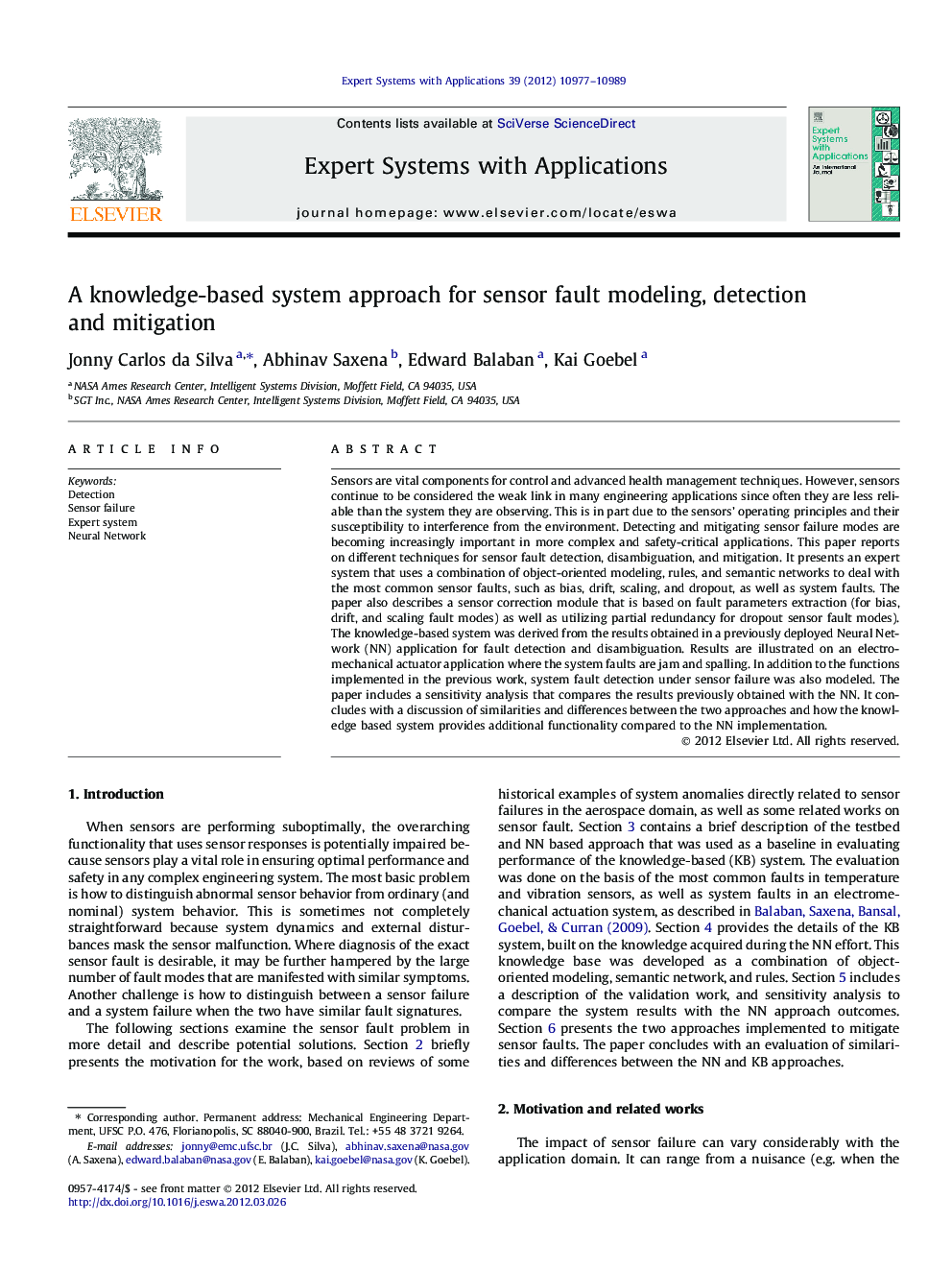 A knowledge-based system approach for sensor fault modeling, detection and mitigation