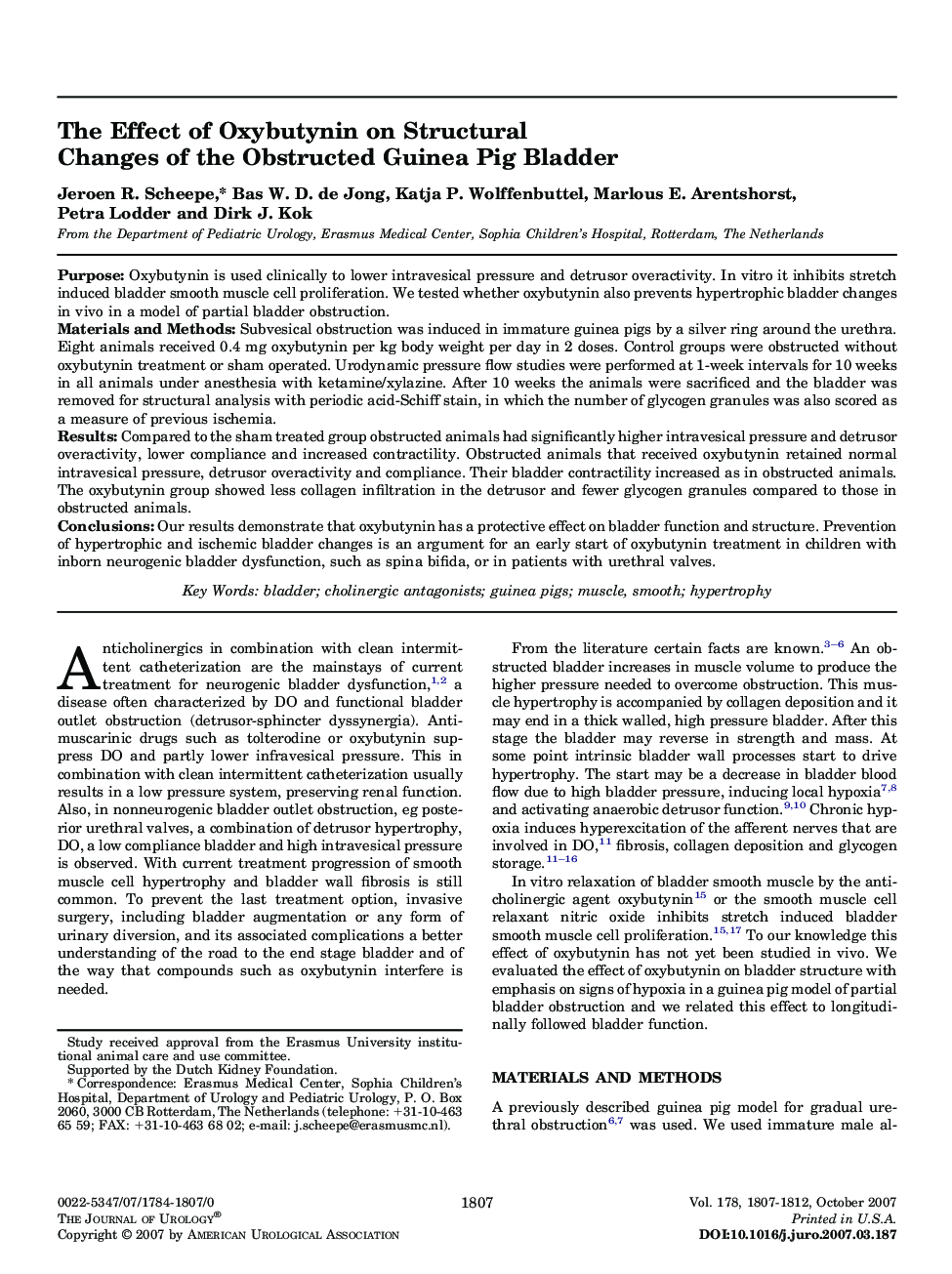 The Effect of Oxybutynin on Structural Changes of the Obstructed Guinea Pig Bladder 