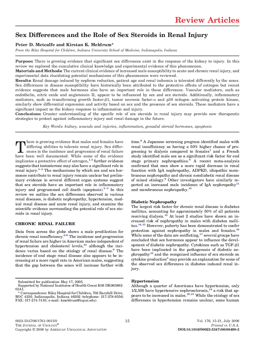 Sex Differences and the Role of Sex Steroids in Renal Injury 