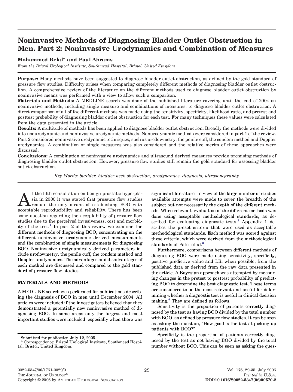 Noninvasive Methods of Diagnosing Bladder Outlet Obstruction in Men. Part 2: Noninvasive Urodynamics and Combination of Measures