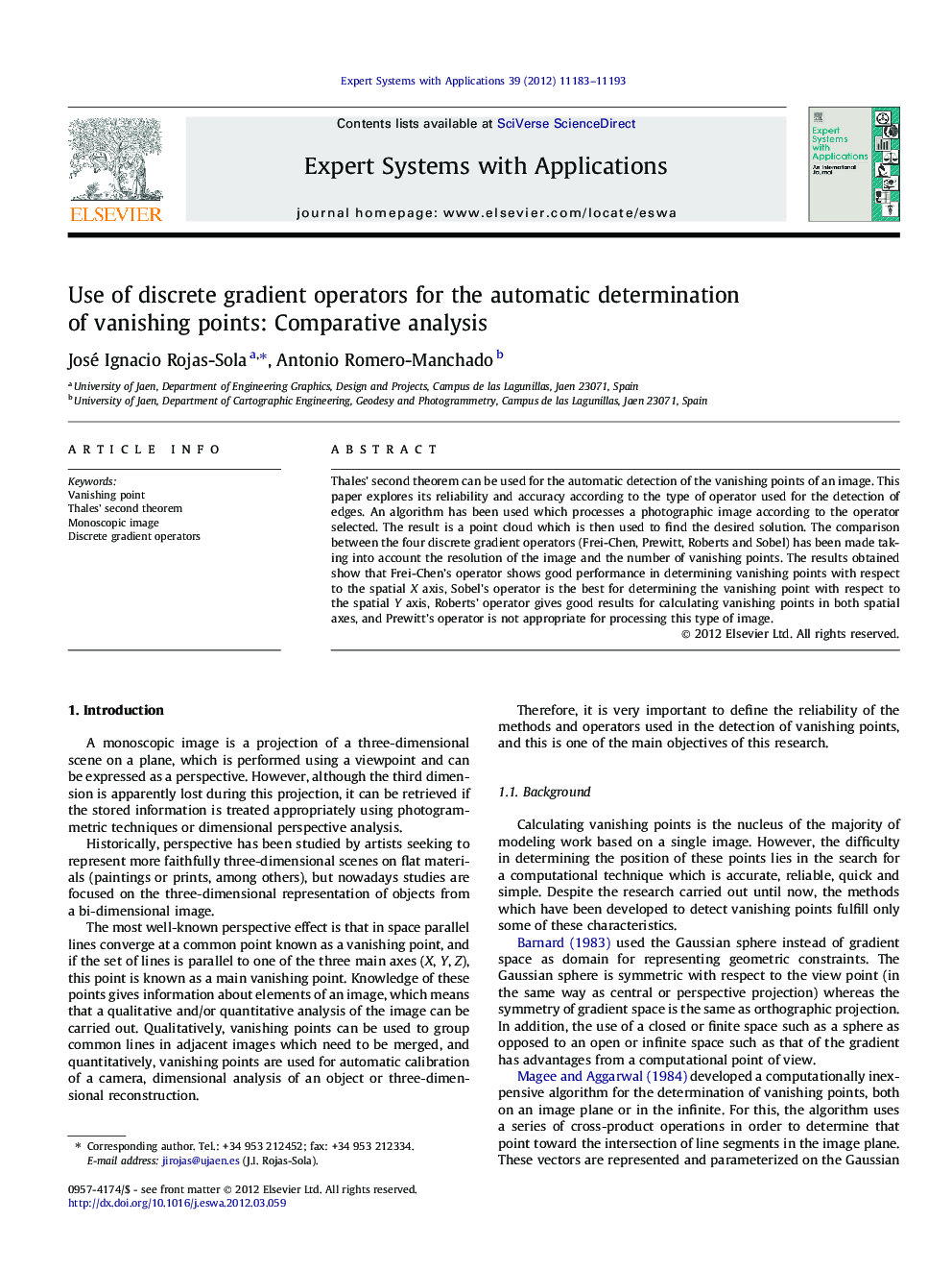 Use of discrete gradient operators for the automatic determination of vanishing points: Comparative analysis