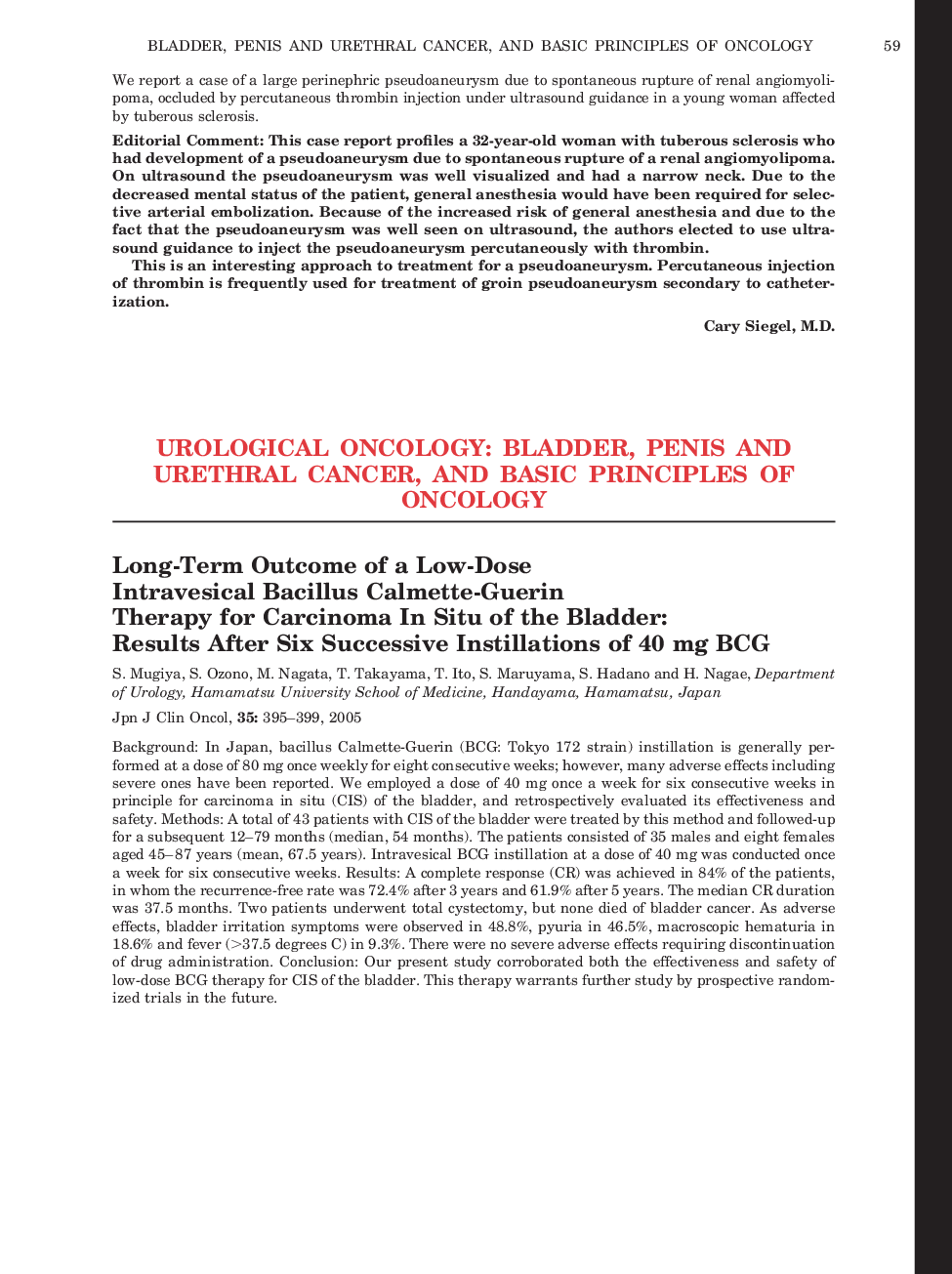 Urological Oncology: Bladder, Penis and Urethral Cancer, and Basic Principles of Oncology