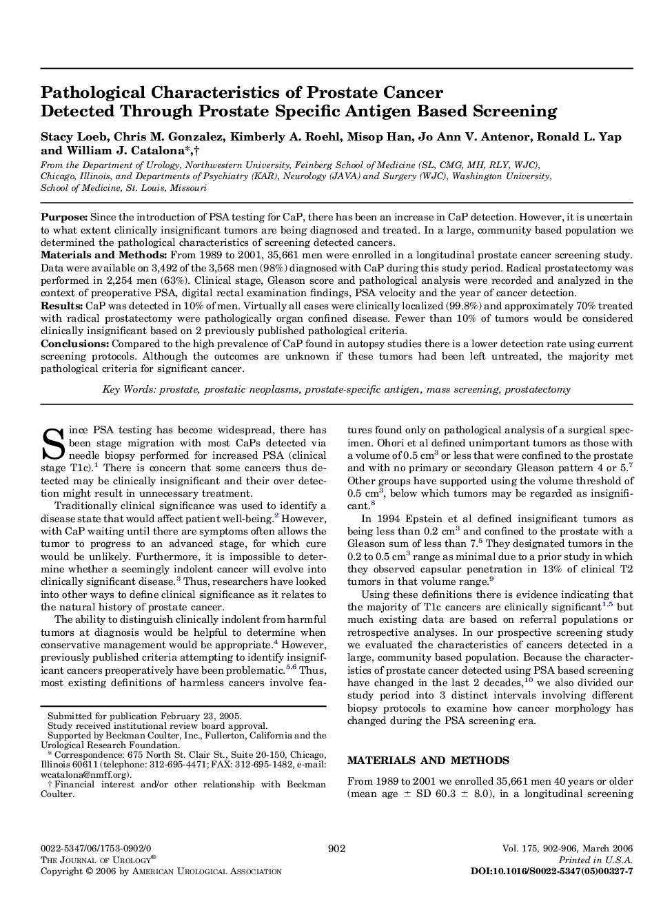 Pathological Characteristics of Prostate Cancer Detected Through Prostate Specific Antigen Based Screening 