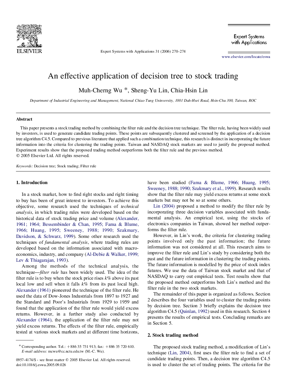 An effective application of decision tree to stock trading