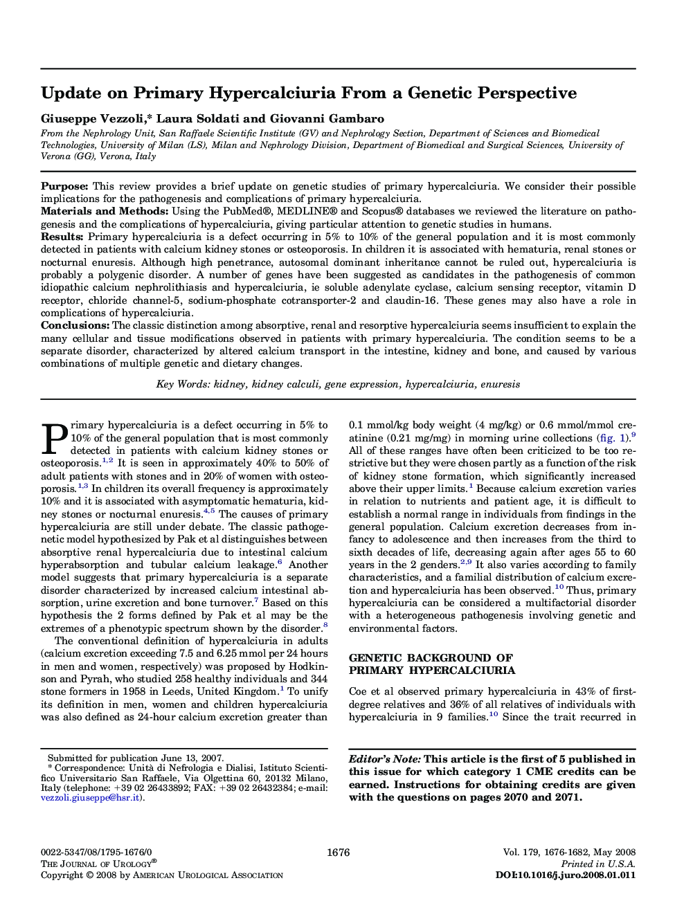 Update on Primary Hypercalciuria From a Genetic Perspective 