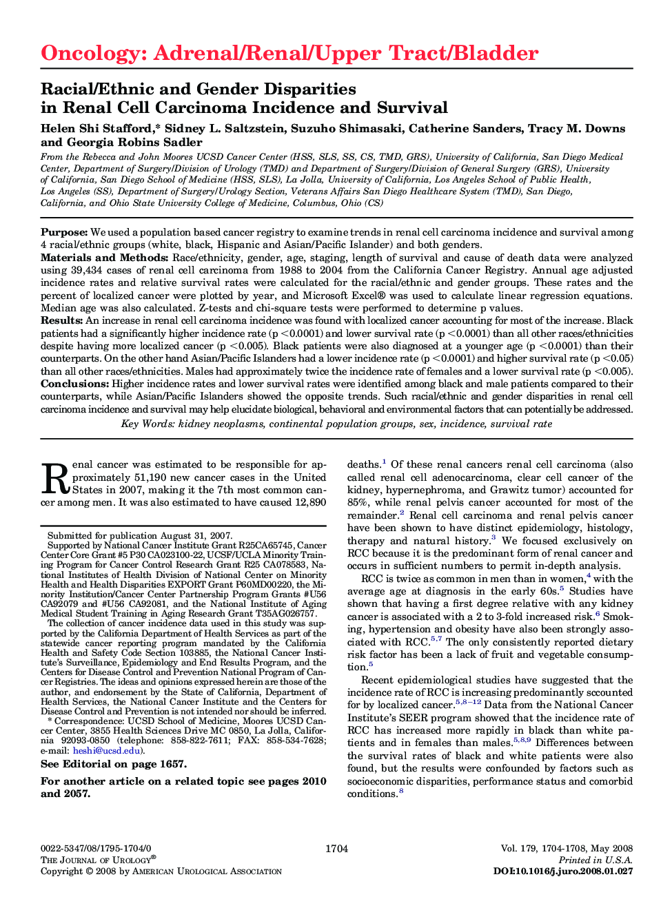 Racial/Ethnic and Gender Disparities in Renal Cell Carcinoma Incidence and Survival 