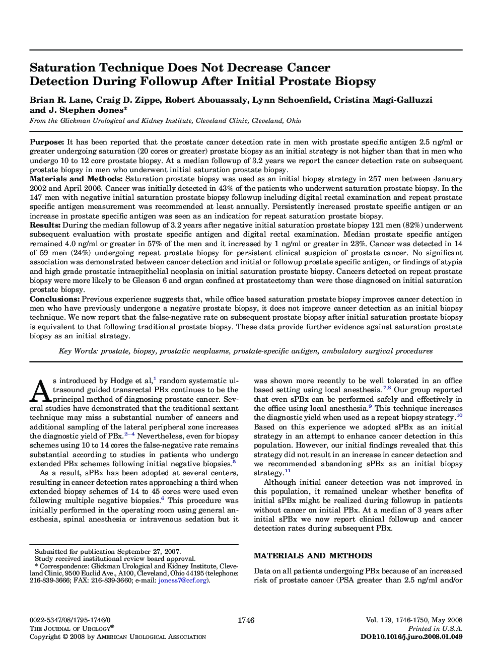 Saturation Technique Does Not Decrease Cancer Detection During Followup After Initial Prostate Biopsy 