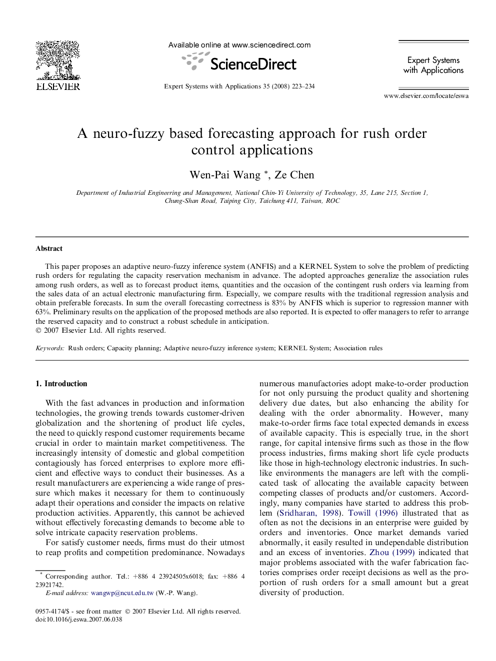 A neuro-fuzzy based forecasting approach for rush order control applications