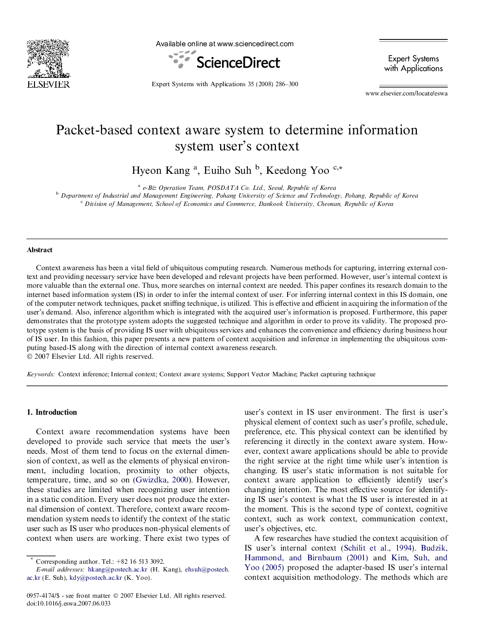 Packet-based context aware system to determine information system user’s context