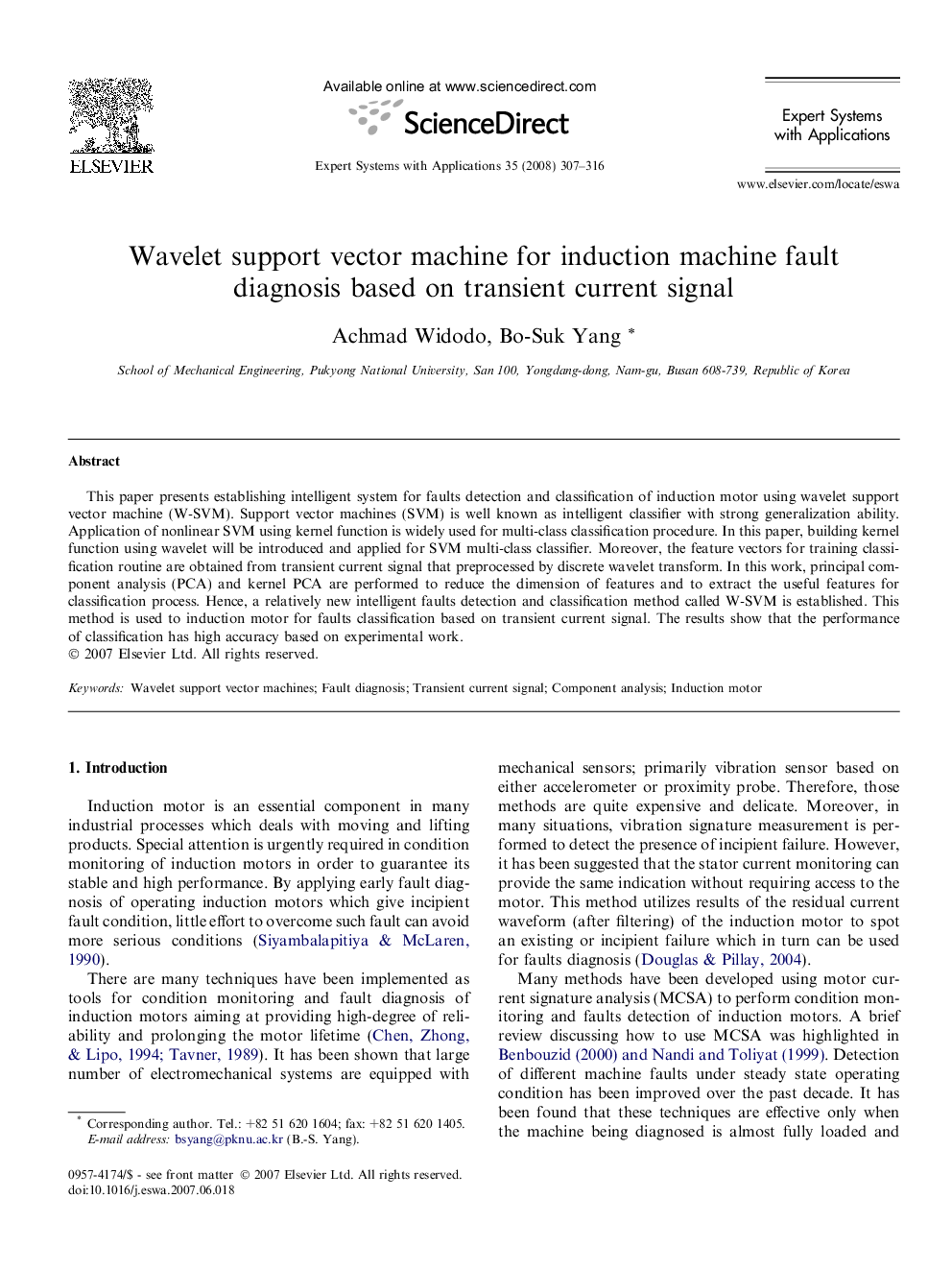 Wavelet support vector machine for induction machine fault diagnosis based on transient current signal