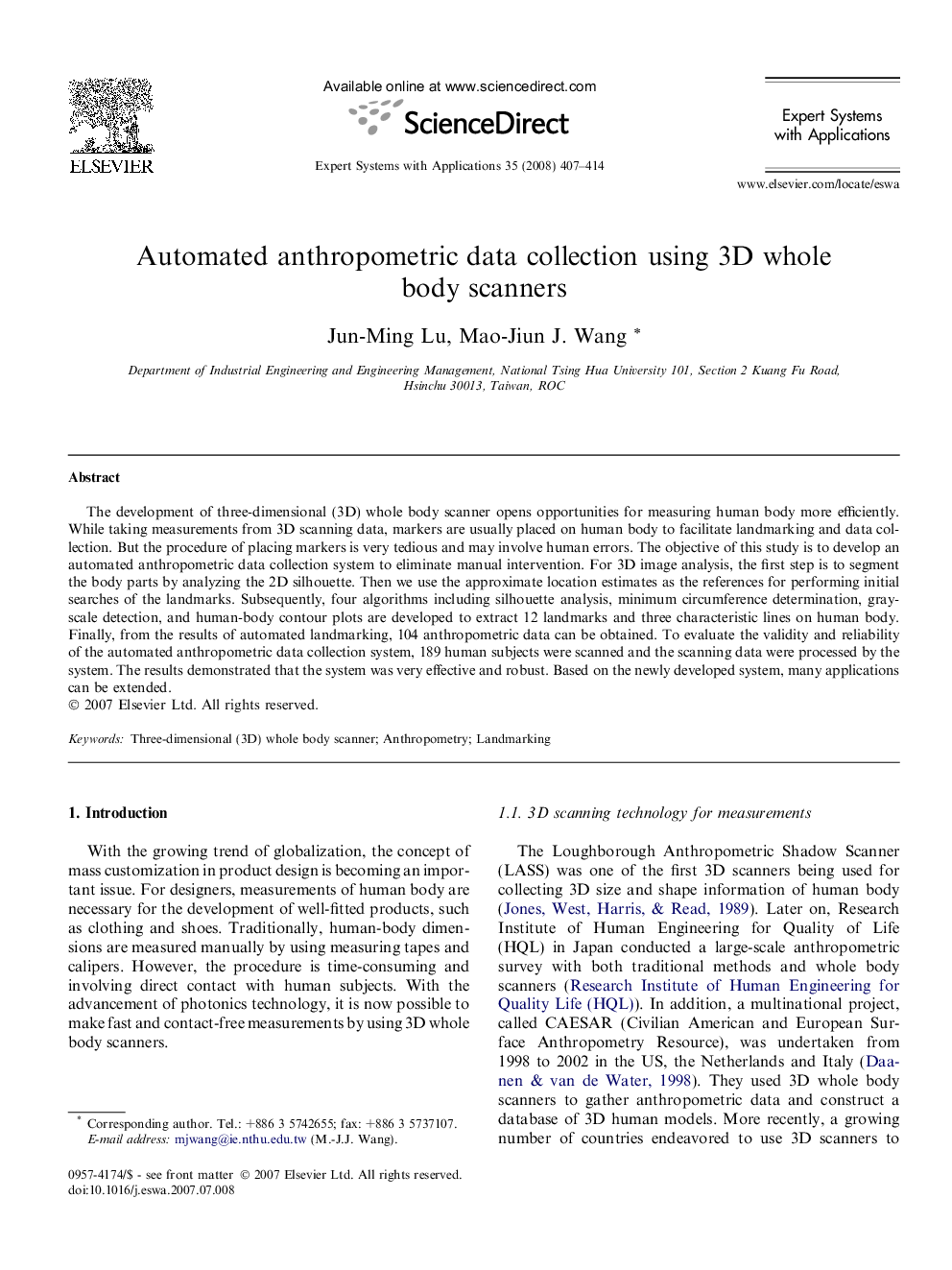 Automated anthropometric data collection using 3D whole body scanners