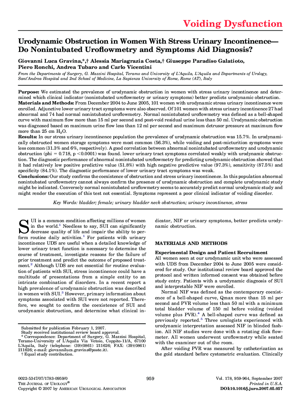 Urodynamic Obstruction in Women With Stress Urinary Incontinence—Do Nonintubated Uroflowmetry and Symptoms Aid Diagnosis? 