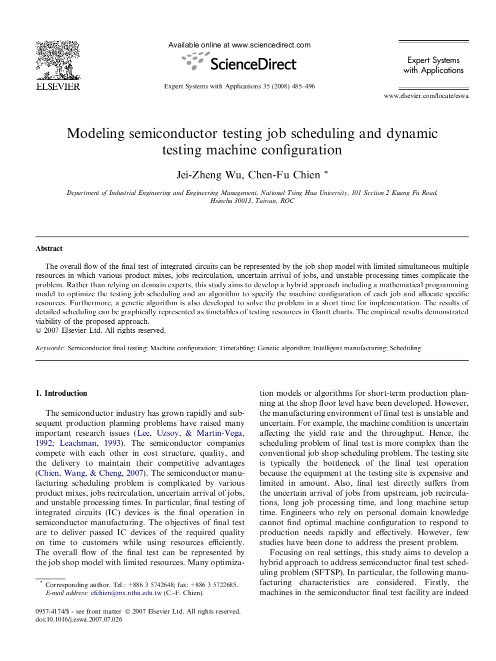 Modeling semiconductor testing job scheduling and dynamic testing machine configuration