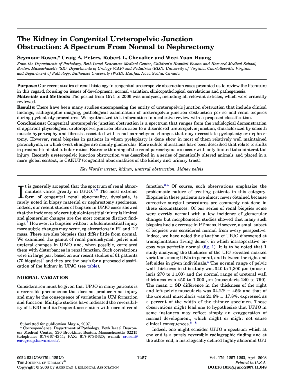 The Kidney in Congenital Ureteropelvic Junction Obstruction: A Spectrum From Normal to Nephrectomy