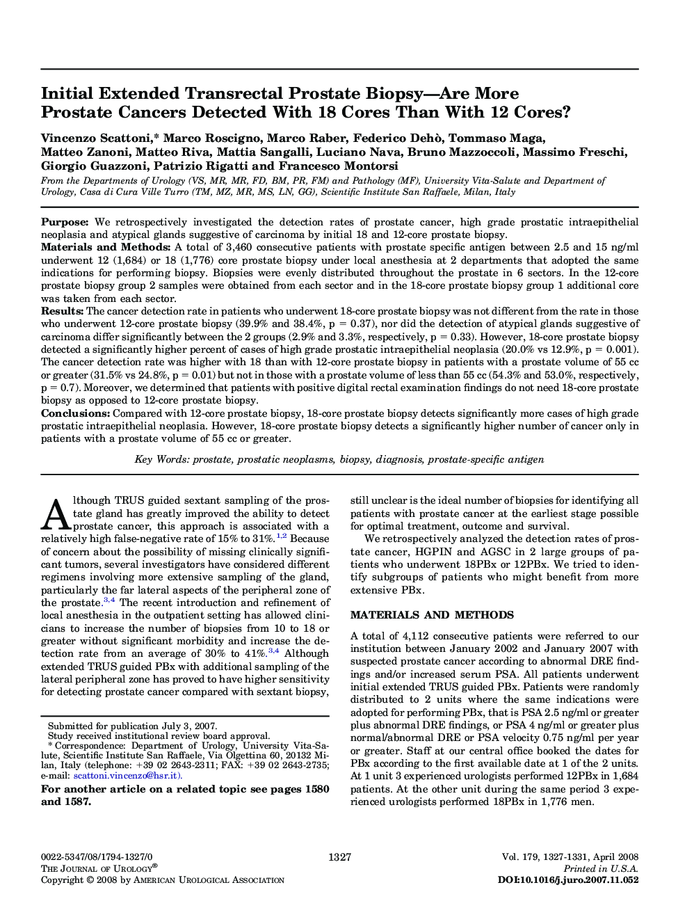 Initial Extended Transrectal Prostate Biopsy—Are More Prostate Cancers Detected With 18 Cores Than With 12 Cores? 