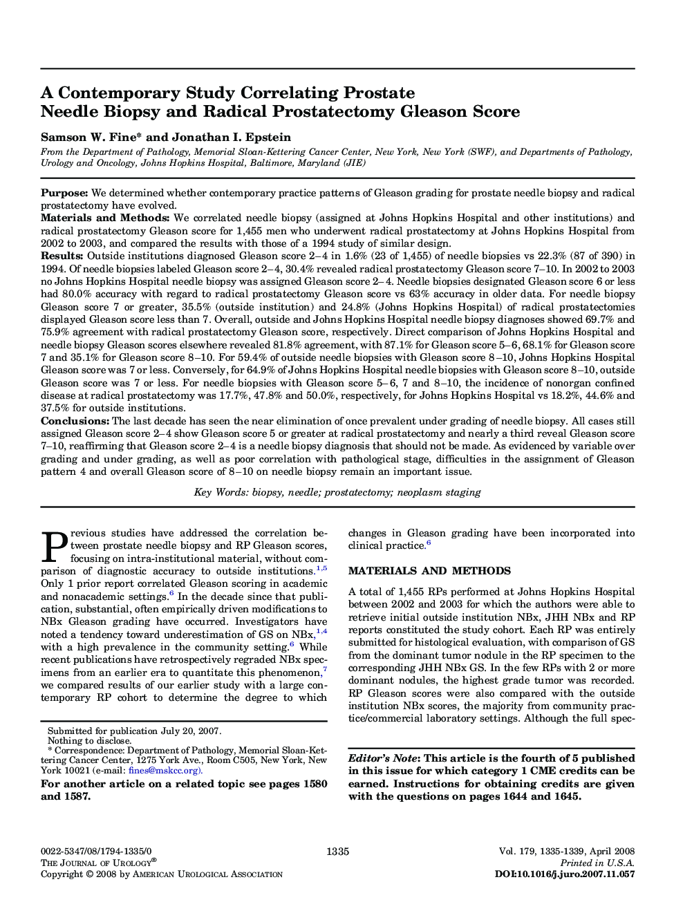 A Contemporary Study Correlating Prostate Needle Biopsy and Radical Prostatectomy Gleason Score 