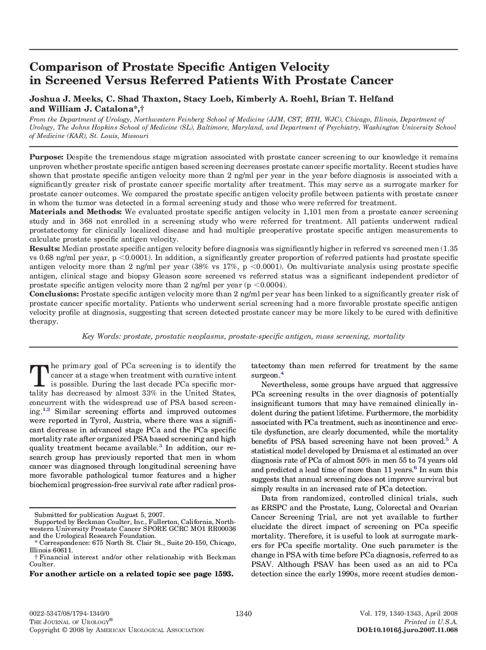 Comparison of Prostate Specific Antigen Velocity in Screened Versus Referred Patients With Prostate Cancer