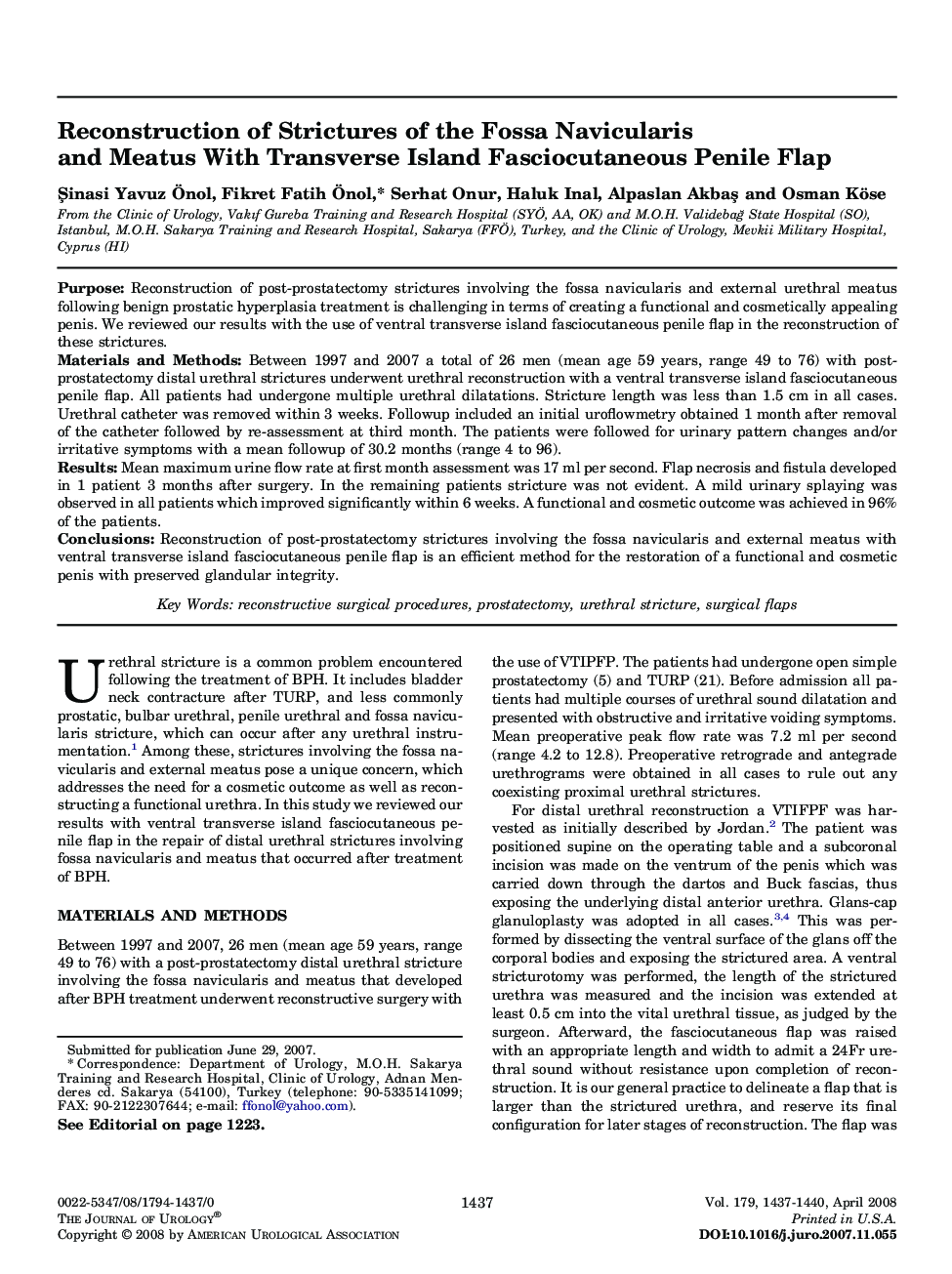 Reconstruction of Strictures of the Fossa Navicularis and Meatus With Transverse Island Fasciocutaneous Penile Flap