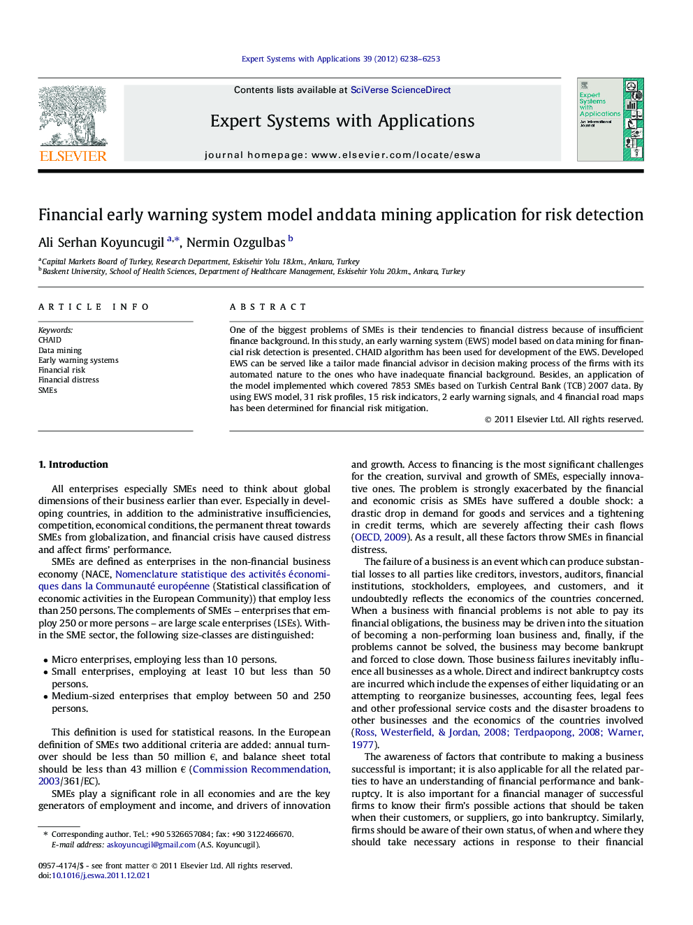 Financial early warning system model and data mining application for risk detection