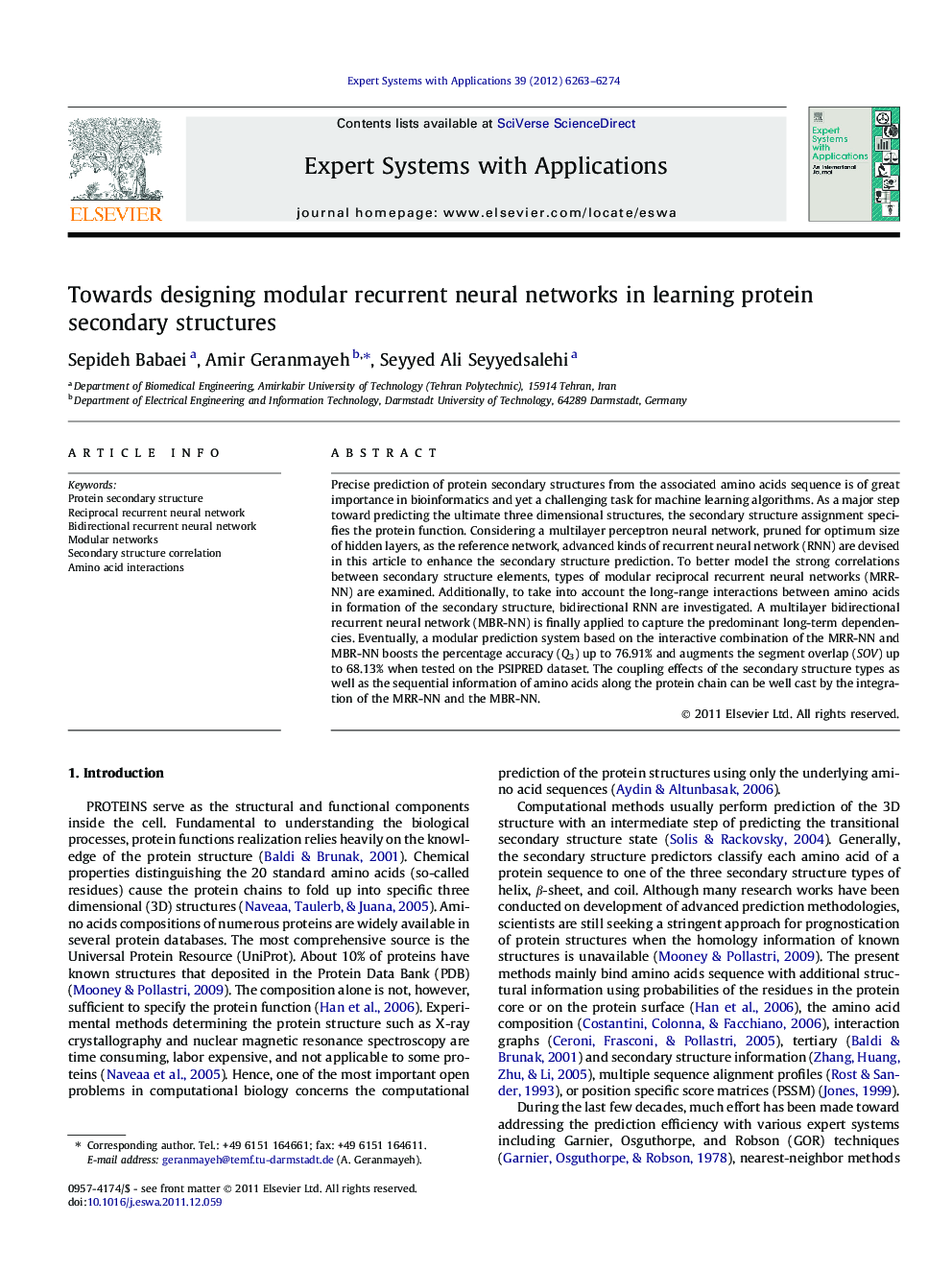 Towards designing modular recurrent neural networks in learning protein secondary structures