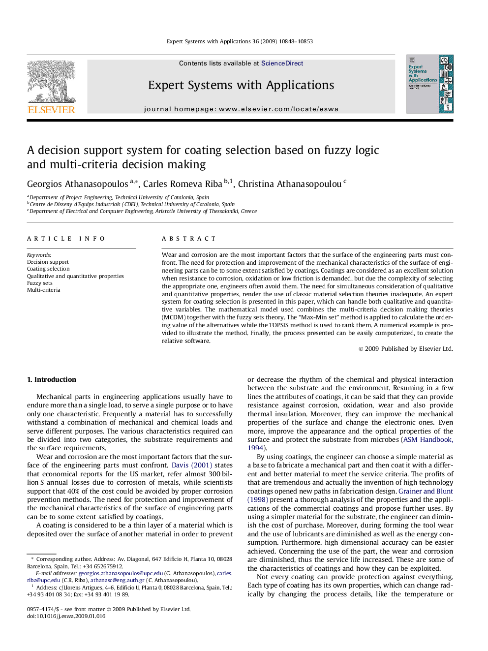 A decision support system for coating selection based on fuzzy logic and multi-criteria decision making