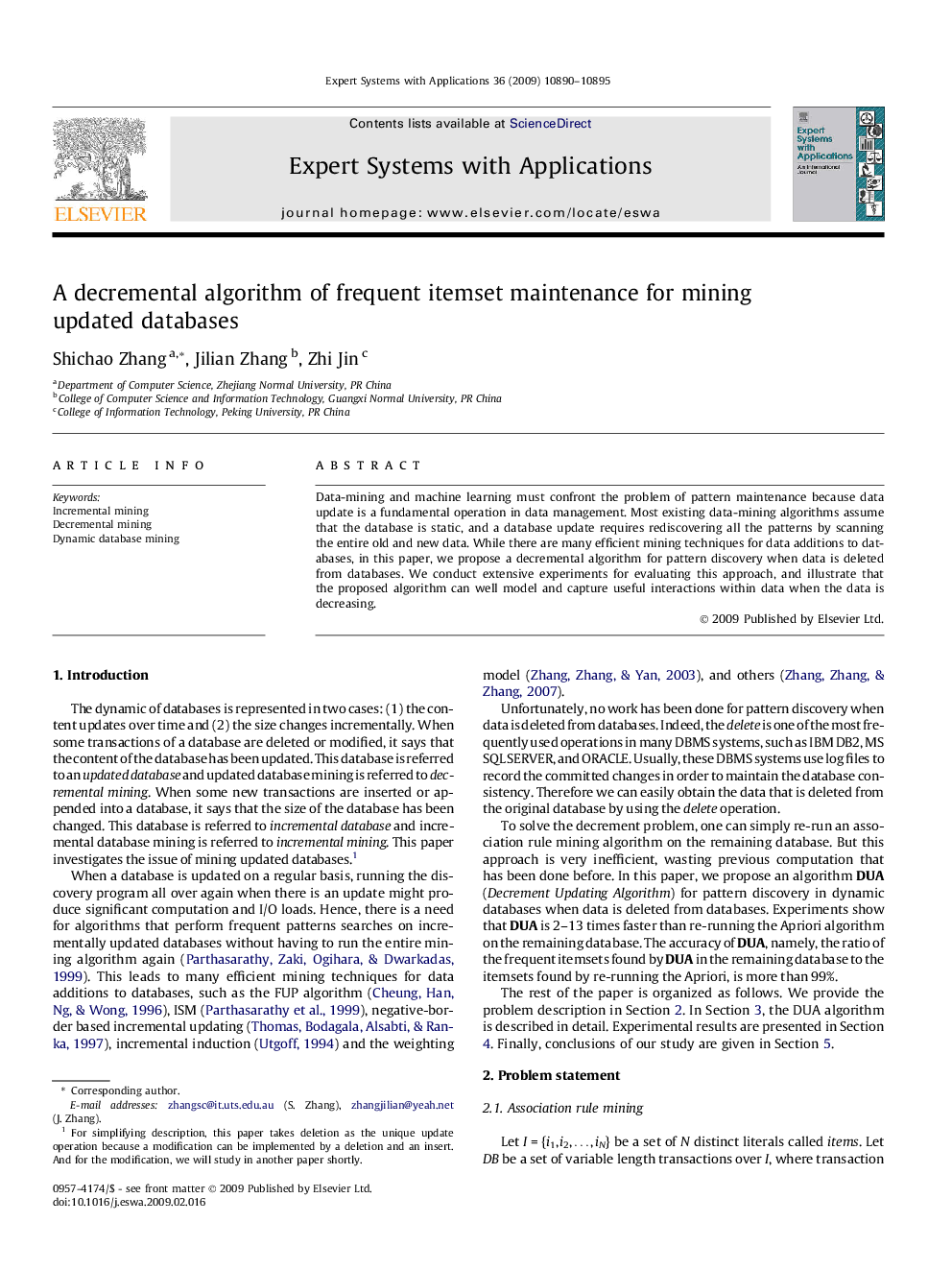 A decremental algorithm of frequent itemset maintenance for mining updated databases