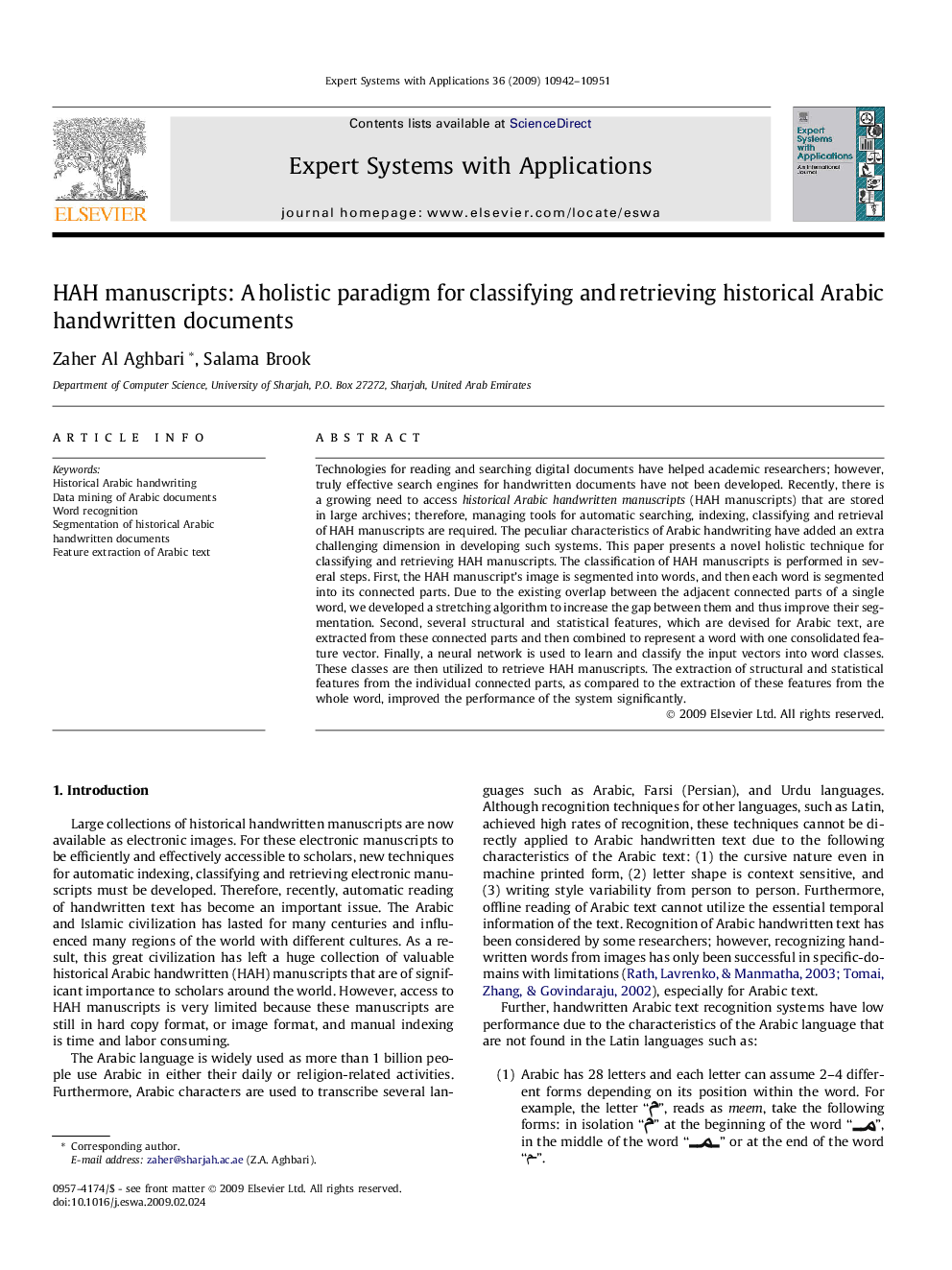 HAH manuscripts: A holistic paradigm for classifying and retrieving historical Arabic handwritten documents