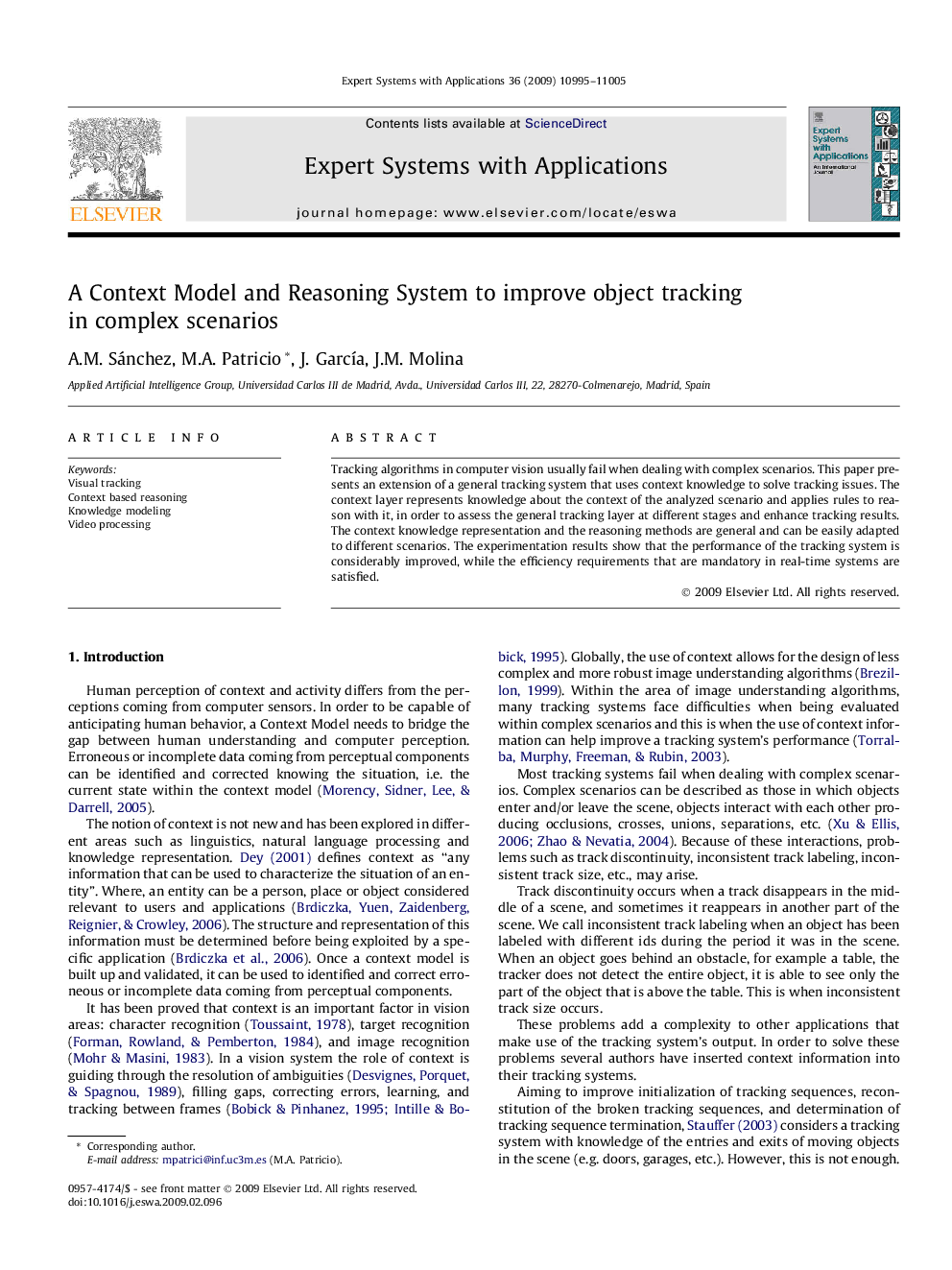 A Context Model and Reasoning System to improve object trackingin complex scenarios