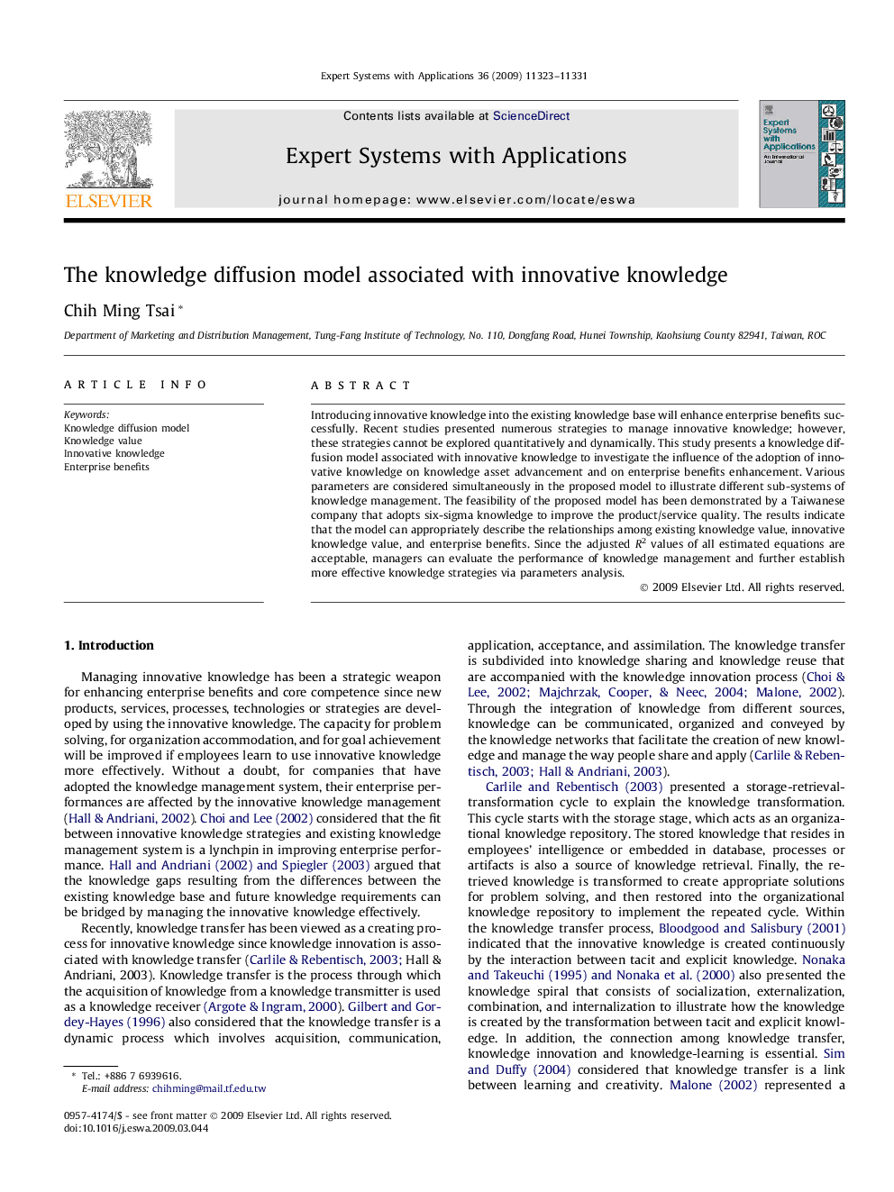 The knowledge diffusion model associated with innovative knowledge