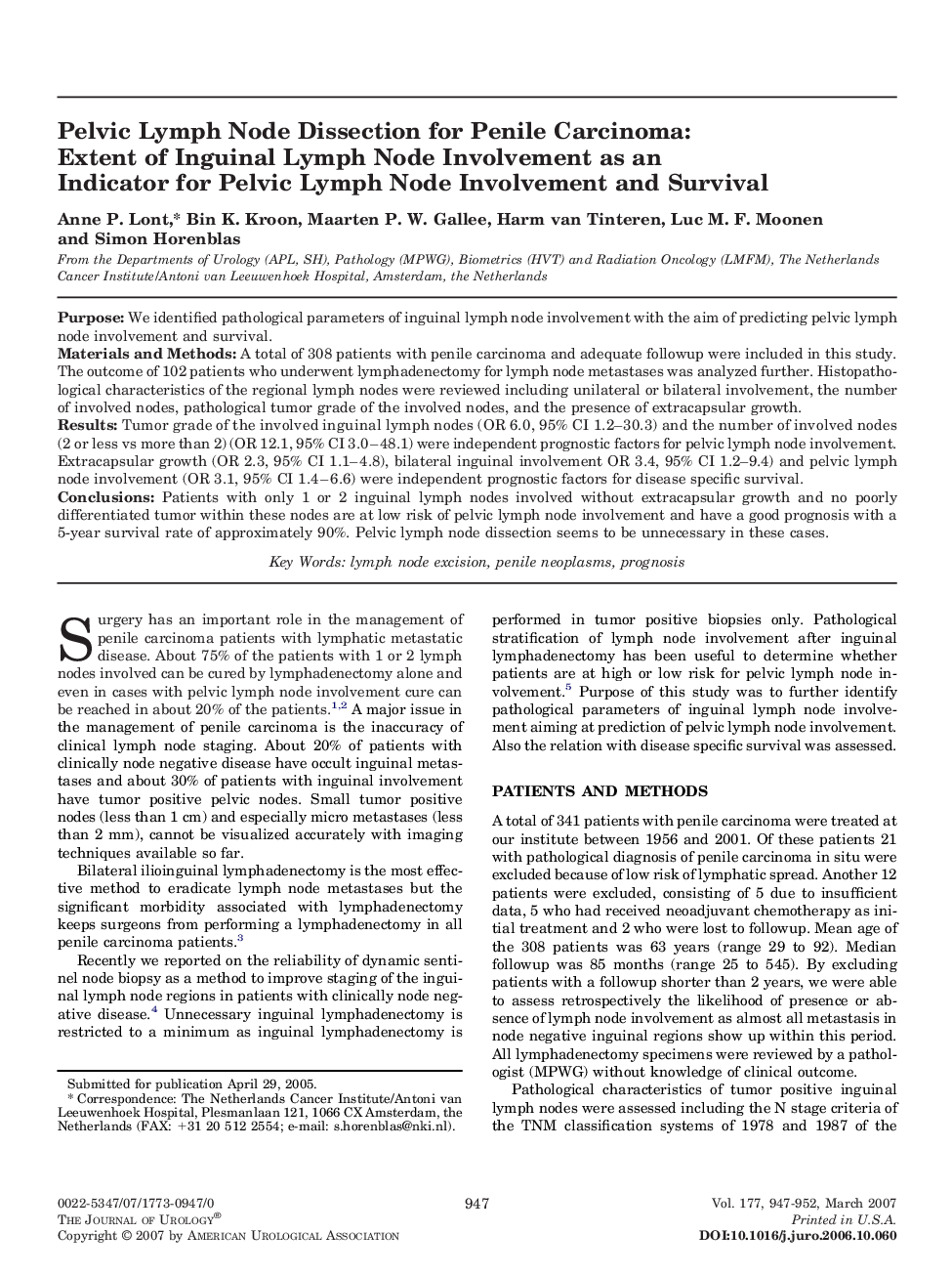 Pelvic Lymph Node Dissection for Penile Carcinoma: Extent of Inguinal Lymph Node Involvement as an Indicator for Pelvic Lymph Node Involvement and Survival