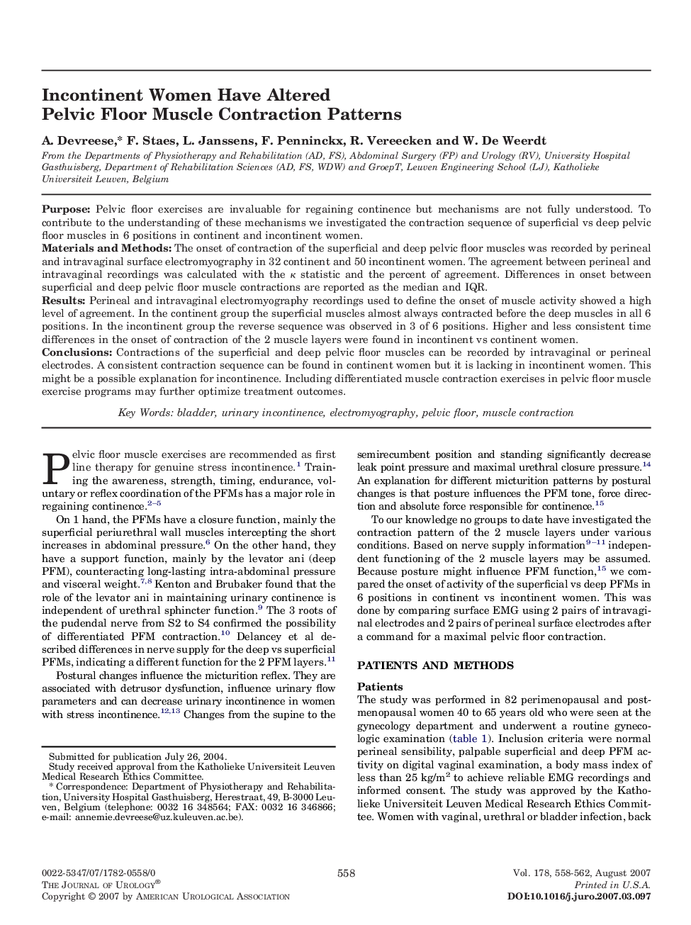 Incontinent Women Have Altered Pelvic Floor Muscle Contraction Patterns 