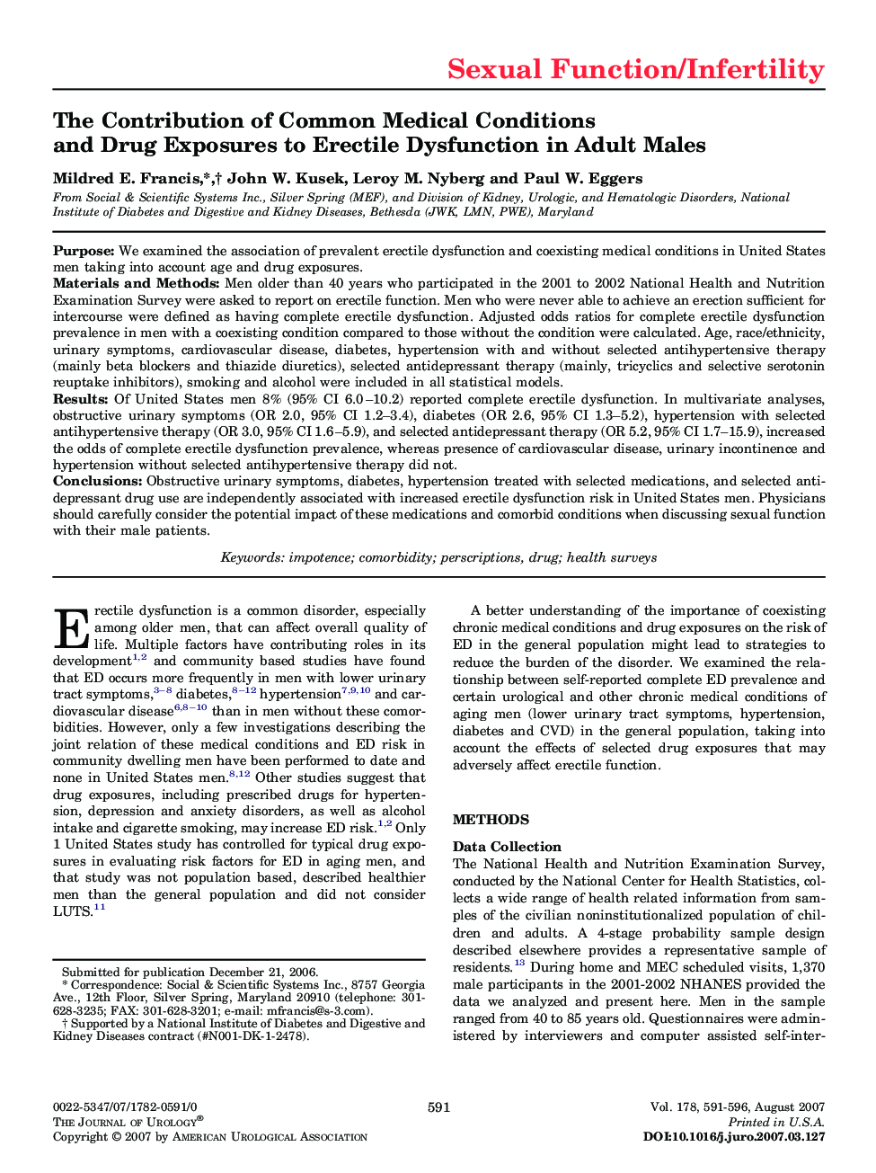 The Contribution of Common Medical Conditions and Drug Exposures to Erectile Dysfunction in Adult Males