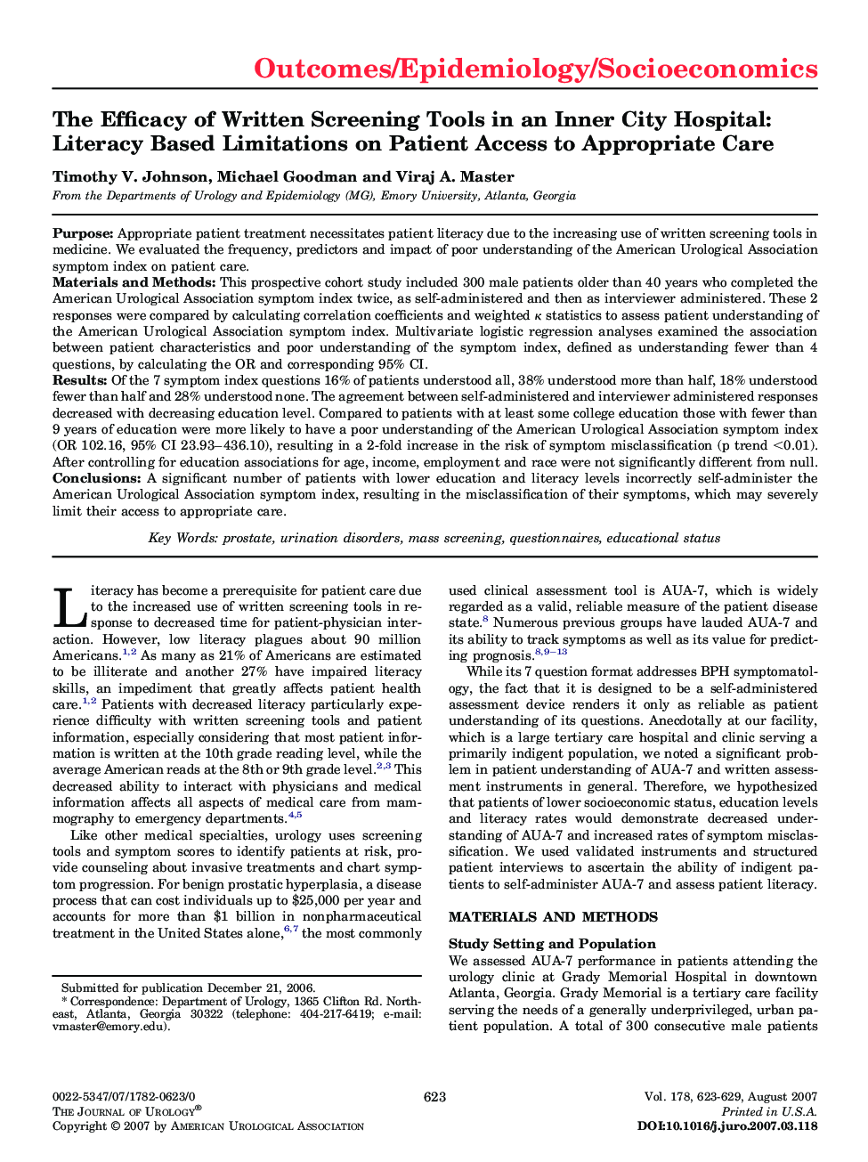 The Efficacy of Written Screening Tools in an Inner City Hospital: Literacy Based Limitations on Patient Access to Appropriate Care