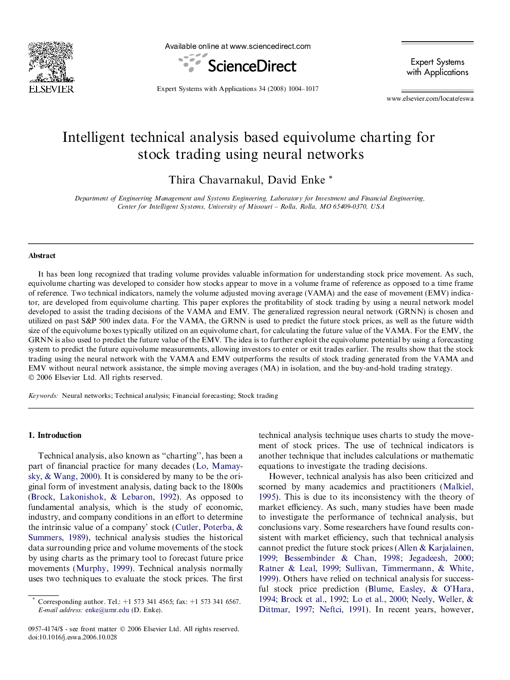 Intelligent technical analysis based equivolume charting for stock trading using neural networks