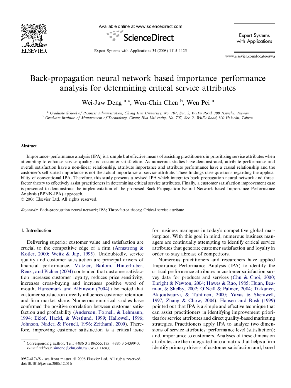 Back-propagation neural network based importance–performance analysis for determining critical service attributes