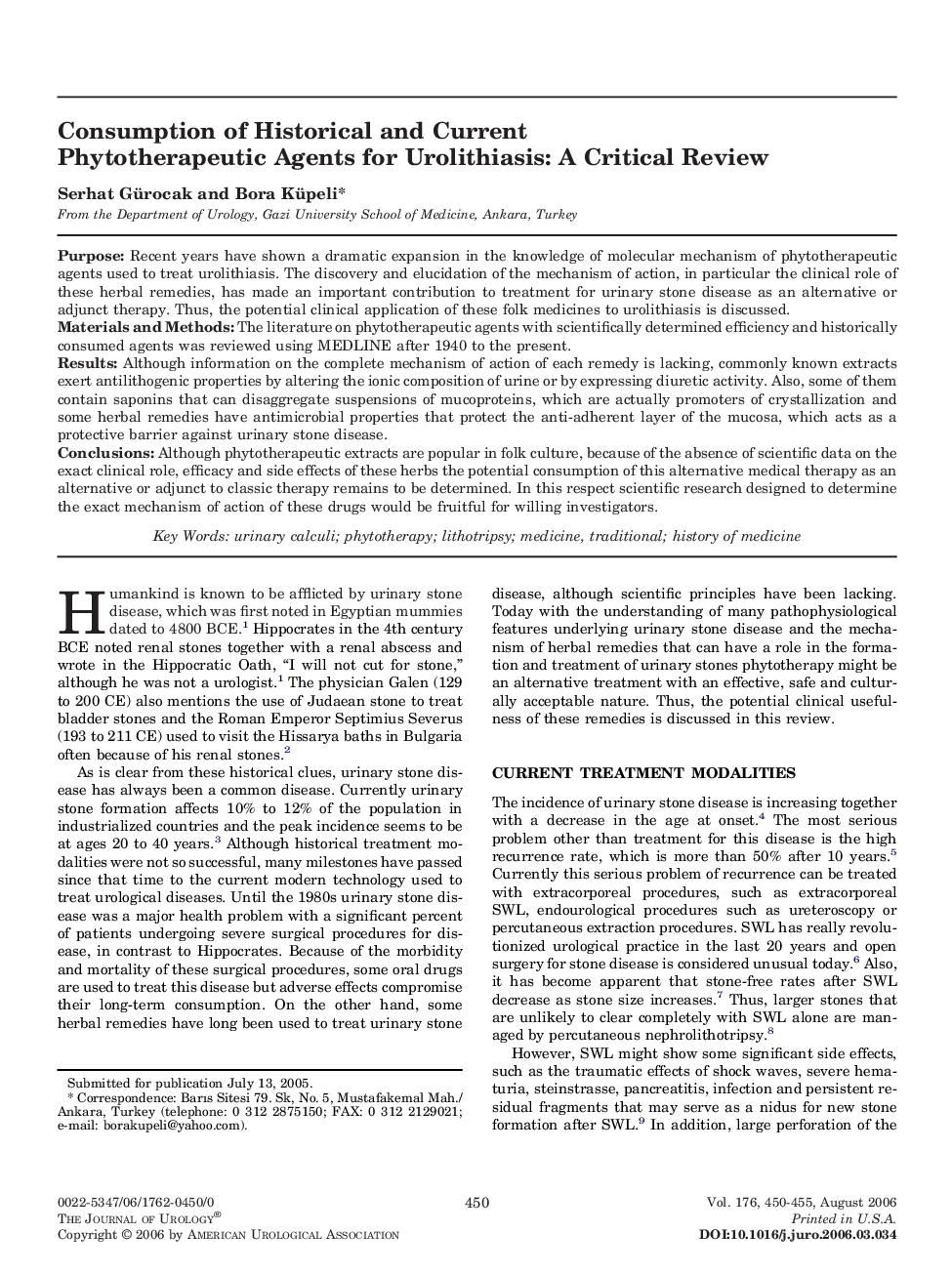 Consumption of Historical and Current Phytotherapeutic Agents for Urolithiasis: A Critical Review