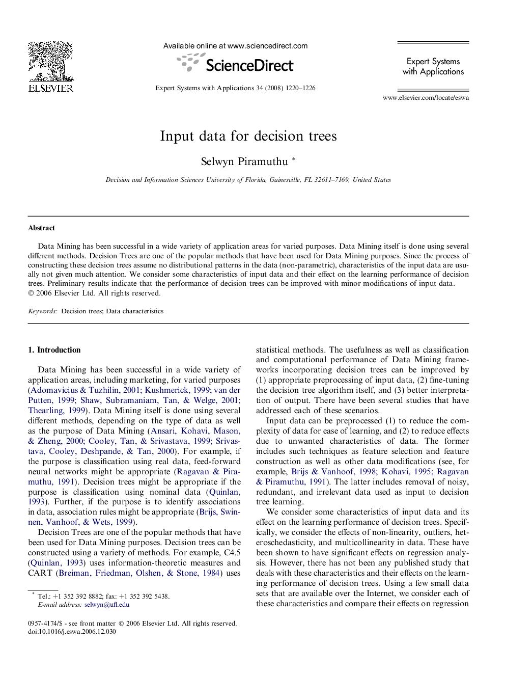 Input data for decision trees