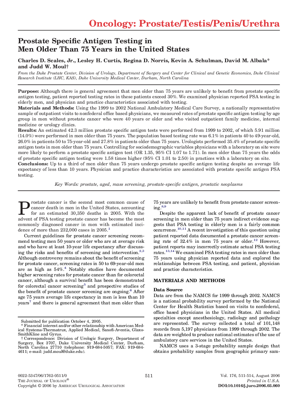 Prostate Specific Antigen Testing in Men Older Than 75 Years in the United States