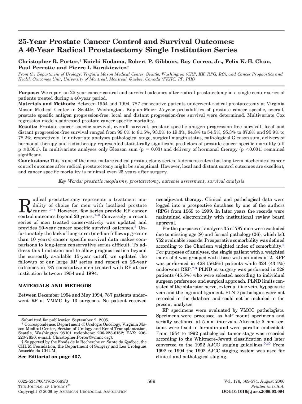 25-Year Prostate Cancer Control and Survival Outcomes: A 40-Year Radical Prostatectomy Single Institution Series