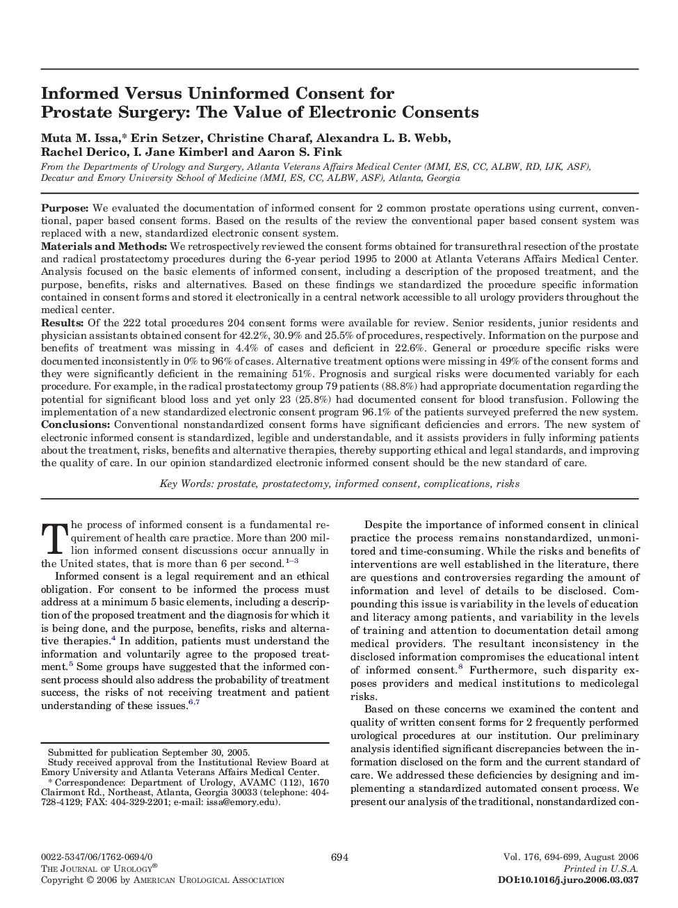 Informed Versus Uninformed Consent for Prostate Surgery: The Value of Electronic Consents 