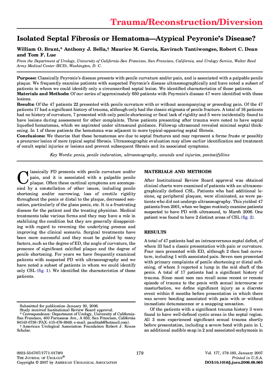 Isolated Septal Fibrosis or Hematoma—Atypical Peyronie’s Disease? 