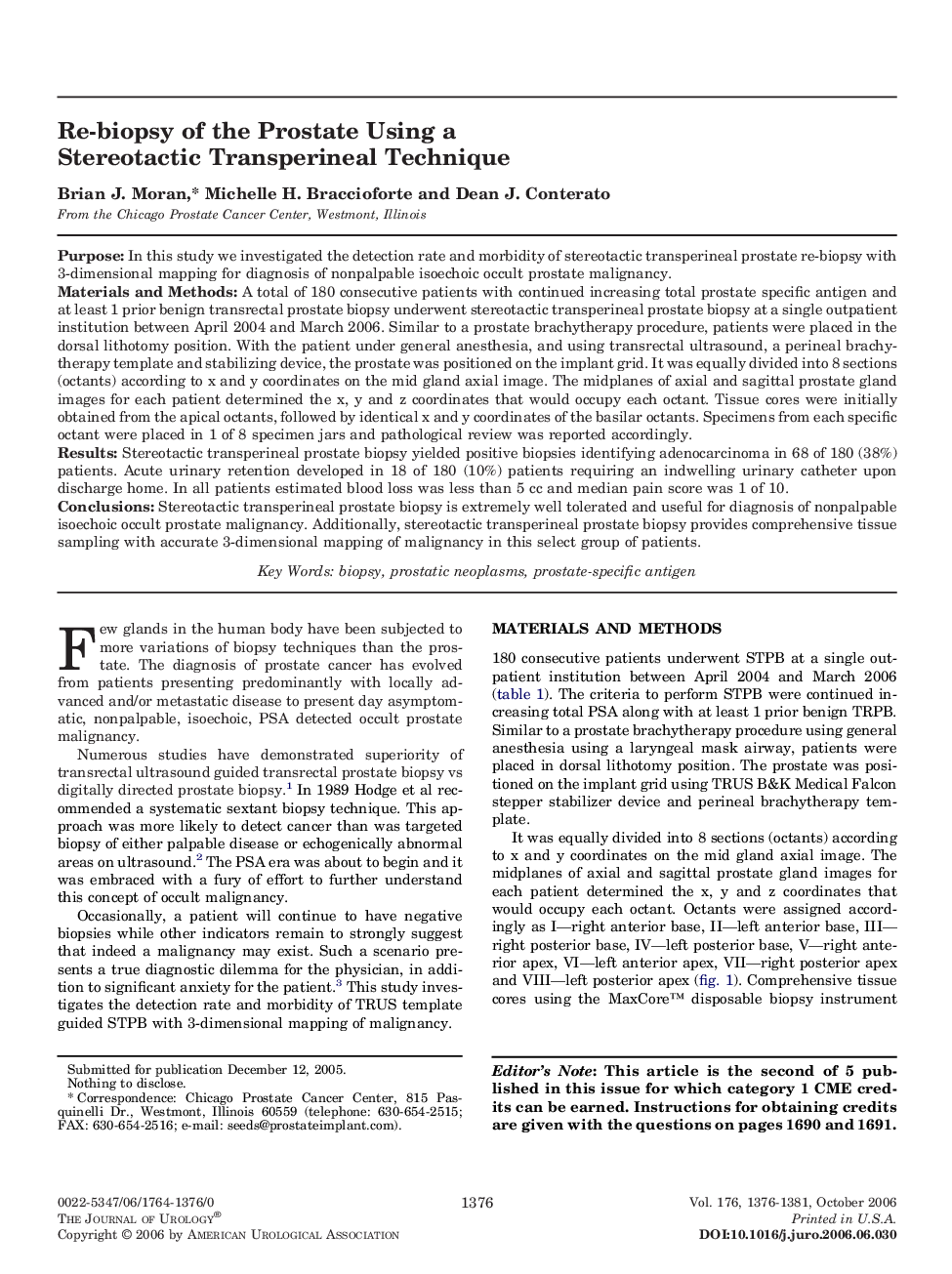 Re-biopsy of the Prostate Using a Stereotactic Transperineal Technique