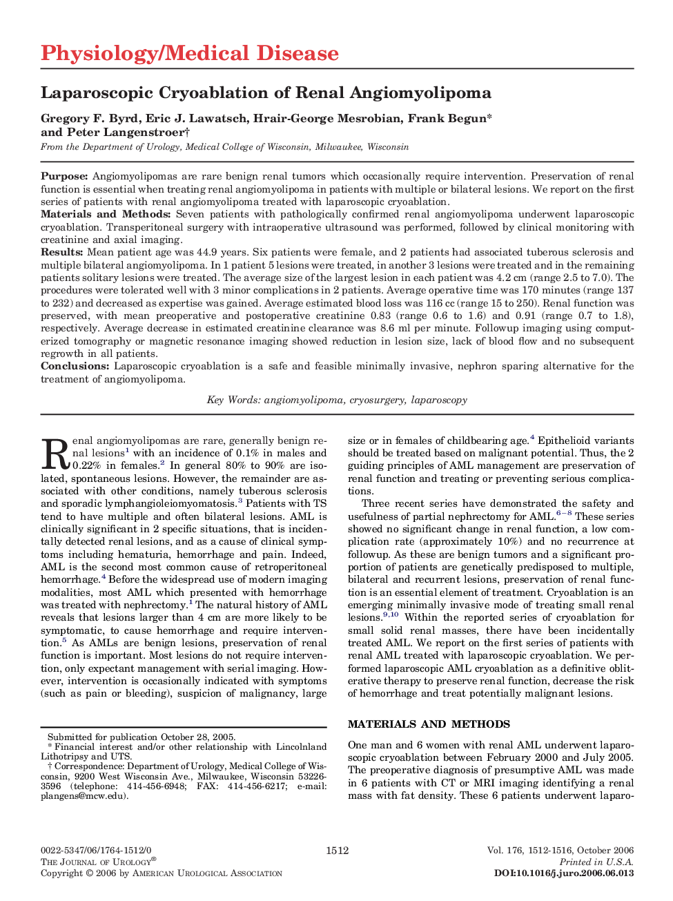 Laparoscopic Cryoablation of Renal Angiomyolipoma