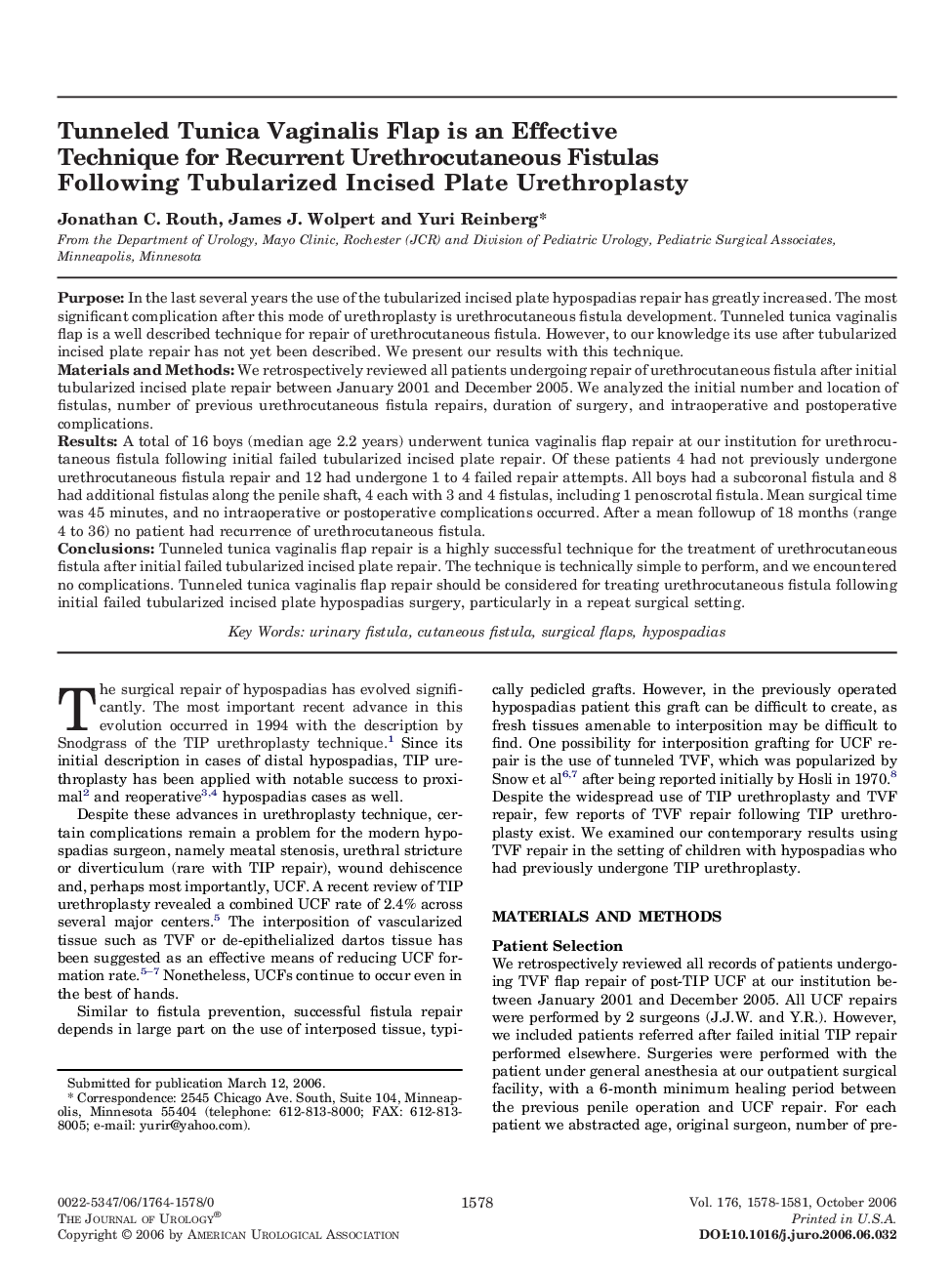 Tunneled Tunica Vaginalis Flap is an Effective Technique for Recurrent Urethrocutaneous Fistulas Following Tubularized Incised Plate Urethroplasty