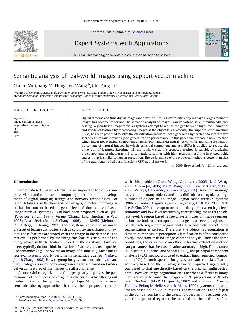 Semantic analysis of real-world images using support vector machine