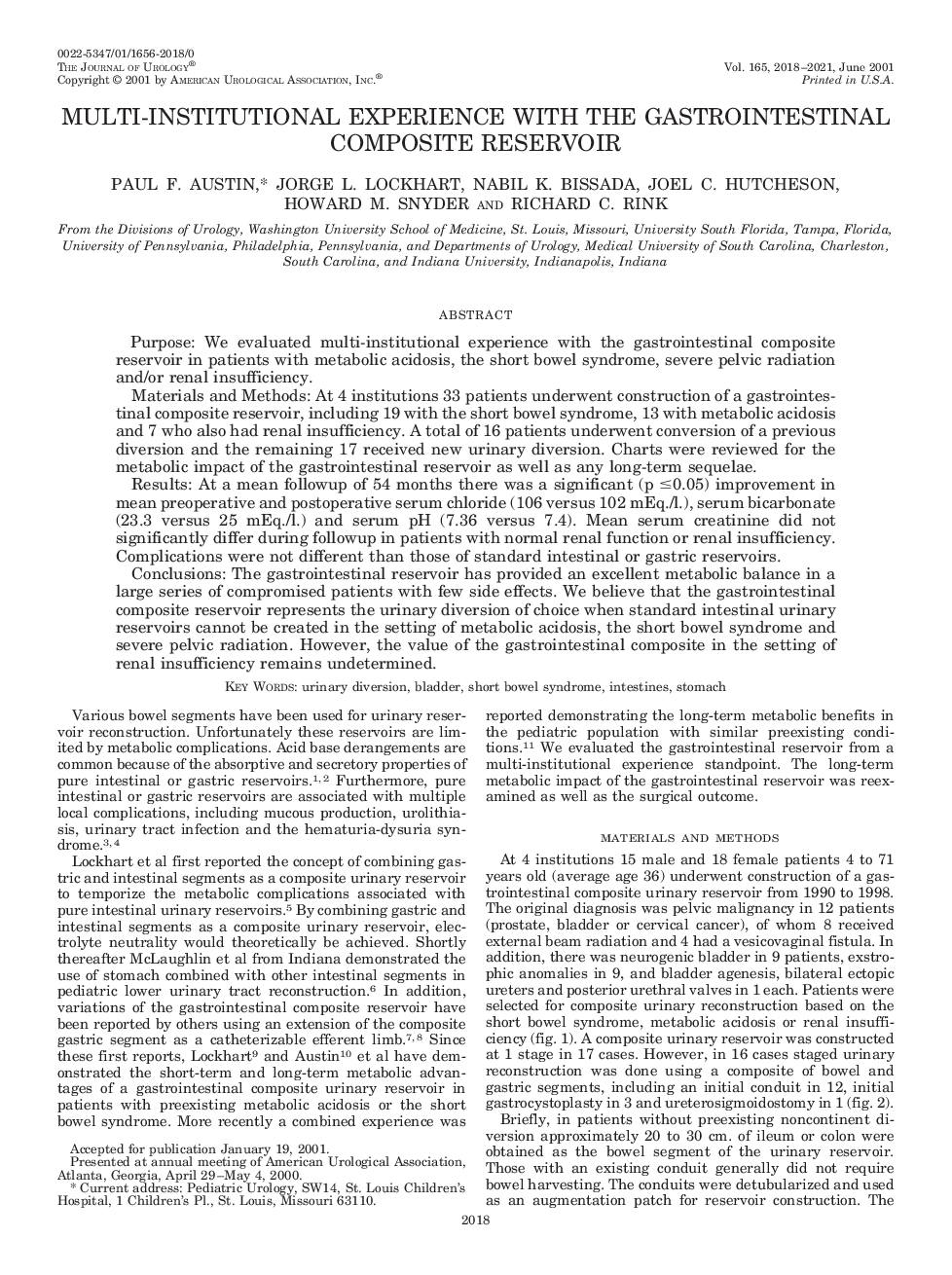 MULTI-INSTITUTIONAL EXPERIENCE WITH THE GASTROINTESTINAL COMPOSITE RESERVOIR